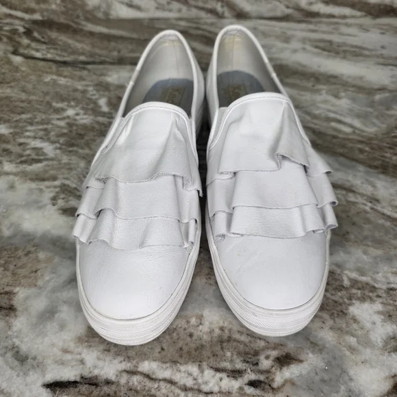 Keds Women s Triple Ruffle Leather Slip-on White Platform Sneaker Women's Sz 10 - Picture 2 of 10
